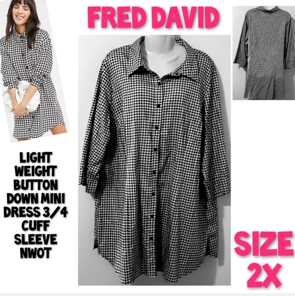 Fred David Dresses & Skirts - Fred David Shirt Dress Houndstooth Size 2X NWOT